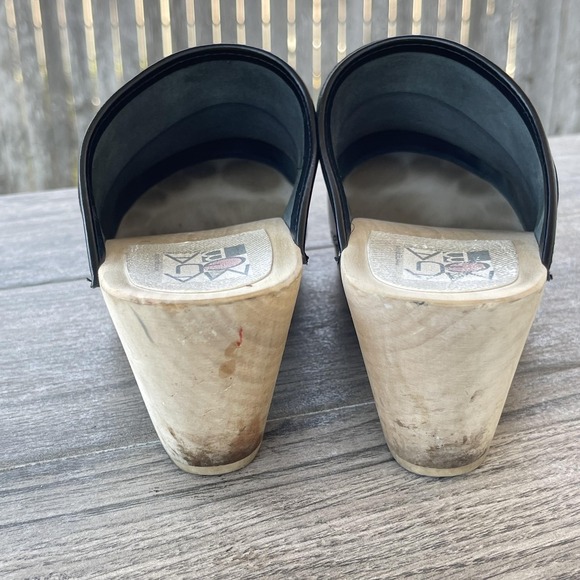 Maguba Sweden Clogs Women 9.5 EU 40 Black Leather Wooden Heel Platform Slip On - Picture 7 of 15